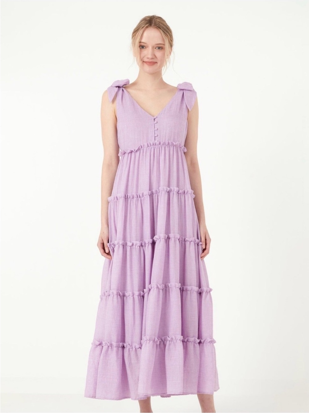 English Laundry Lilac Tiered Tie-Shoulder Maxi Dress